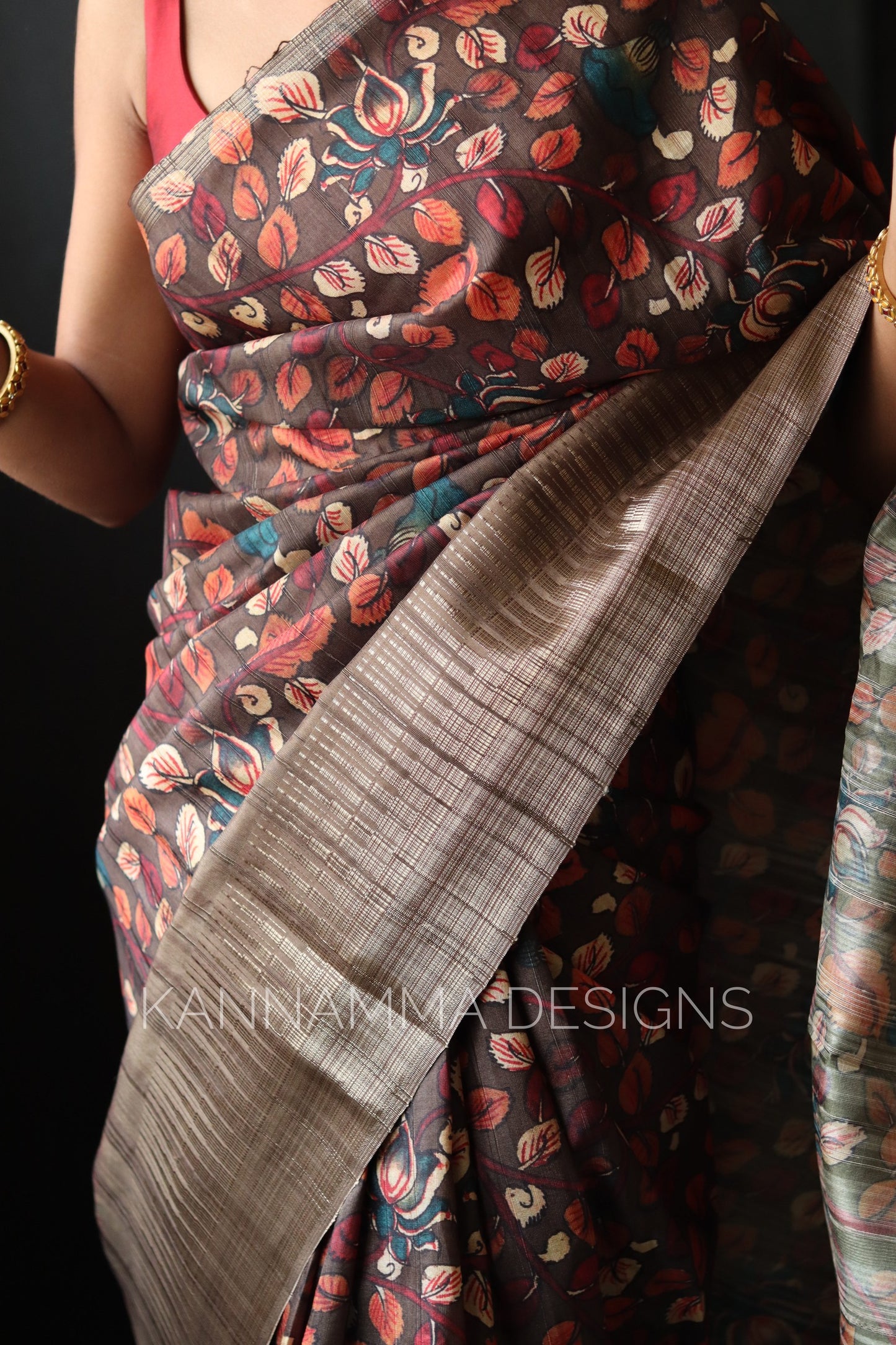 Semi Tussar saree - Olive Green (KS297)