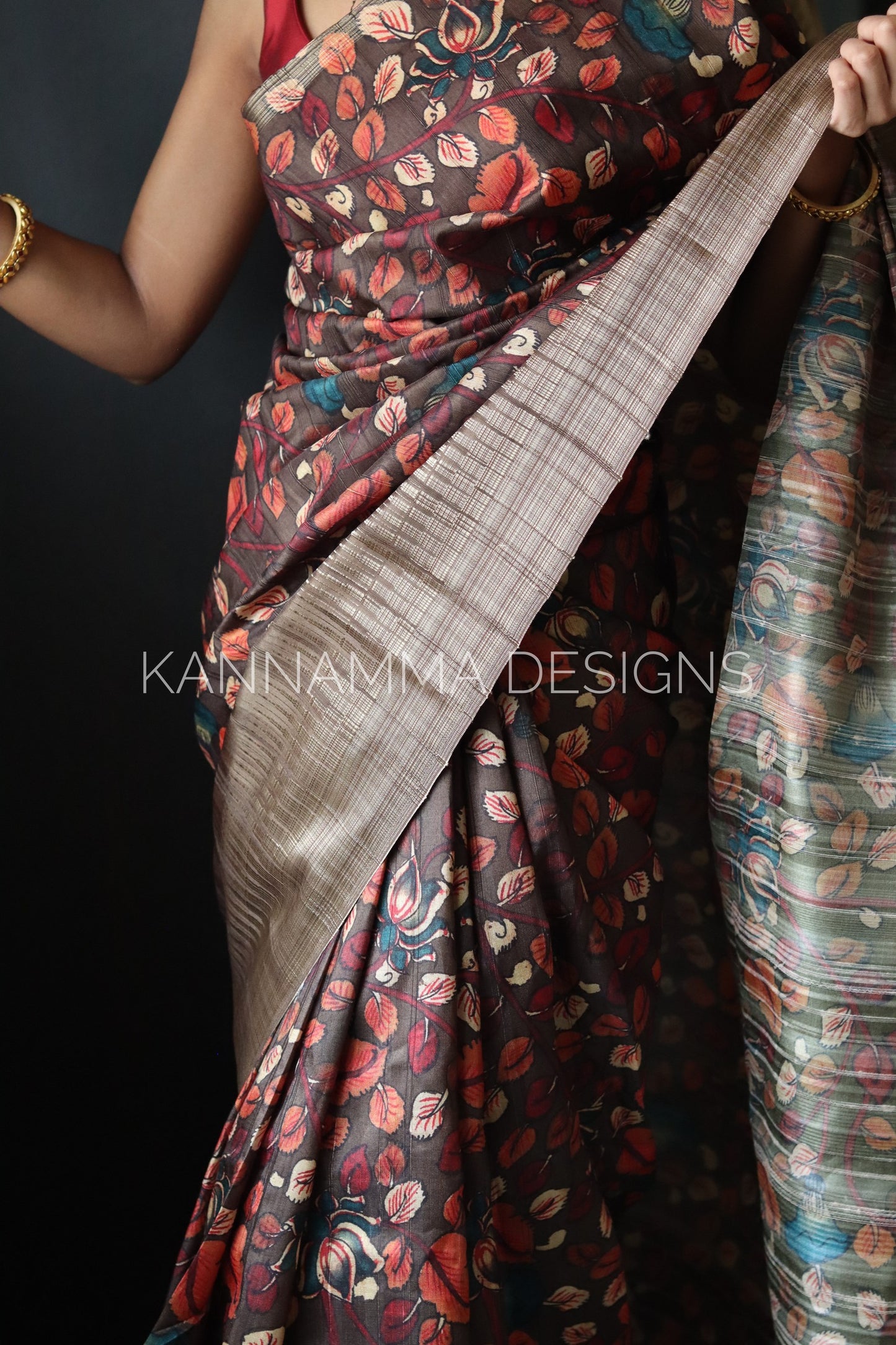 Semi Tussar saree - Olive Green (KS297)