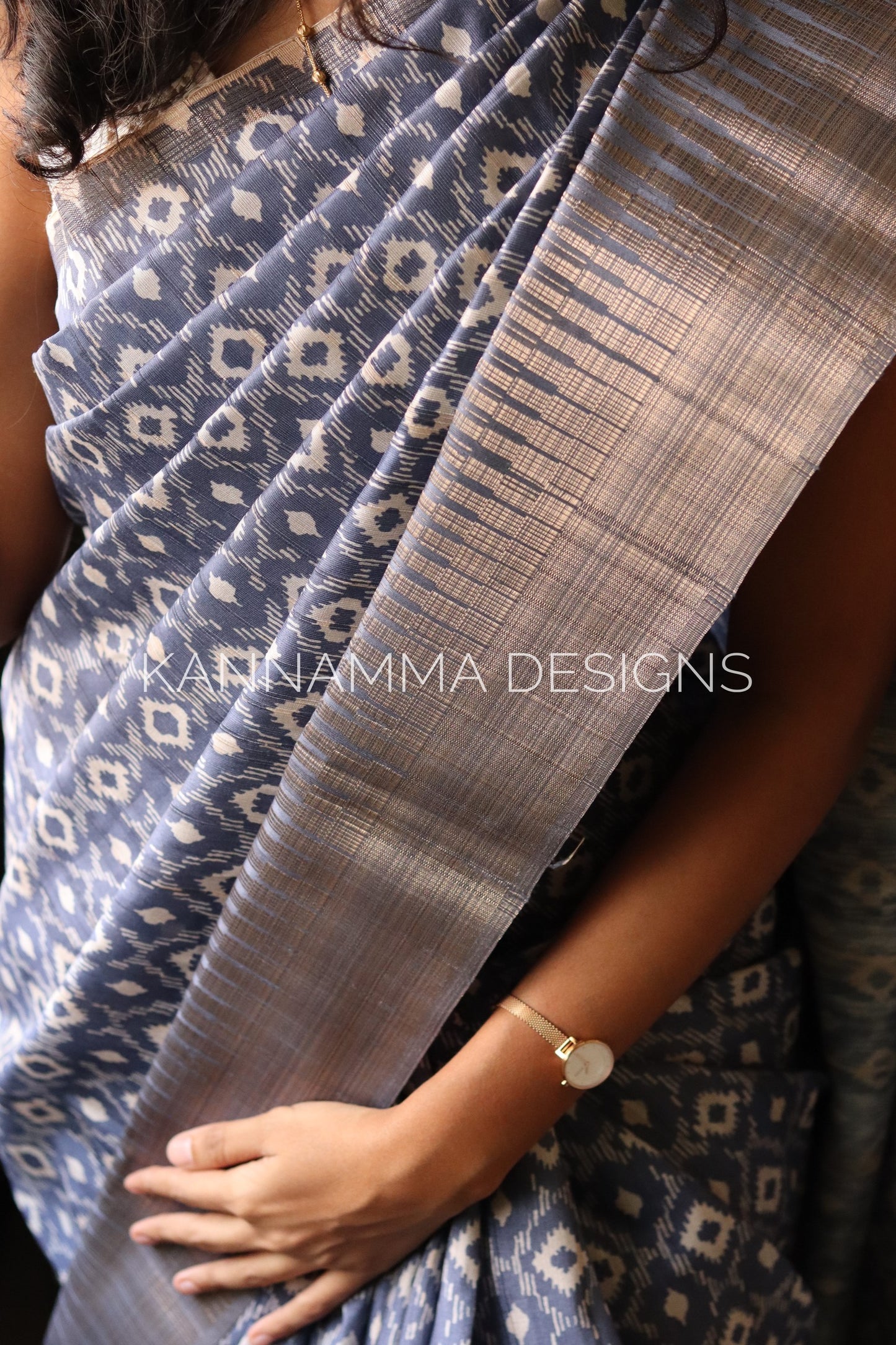 Semi Tussar saree -  Dusty Blue(KS299)